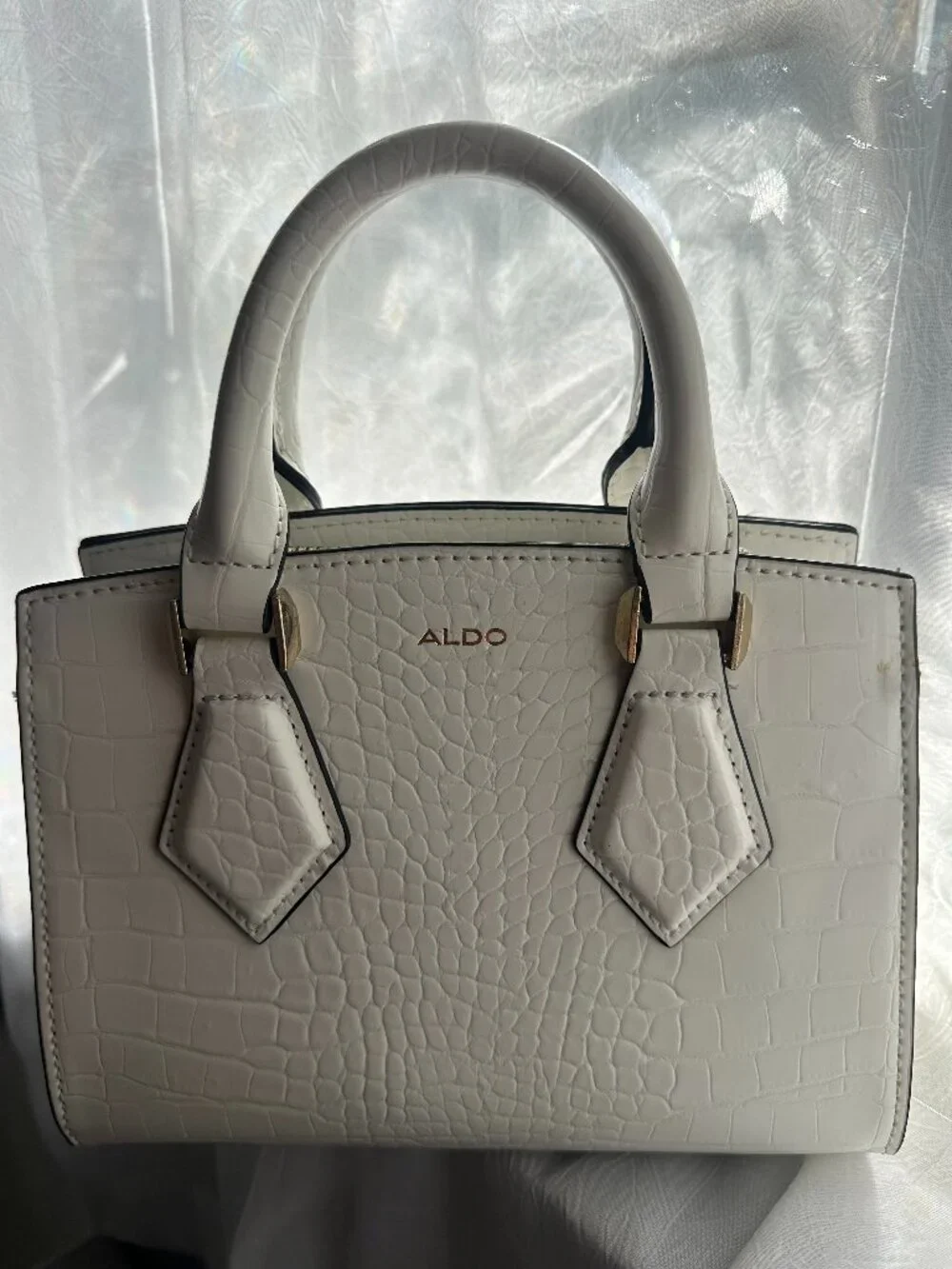 ALDO Maroubra satchel in white with a textured/croc-embossed finish